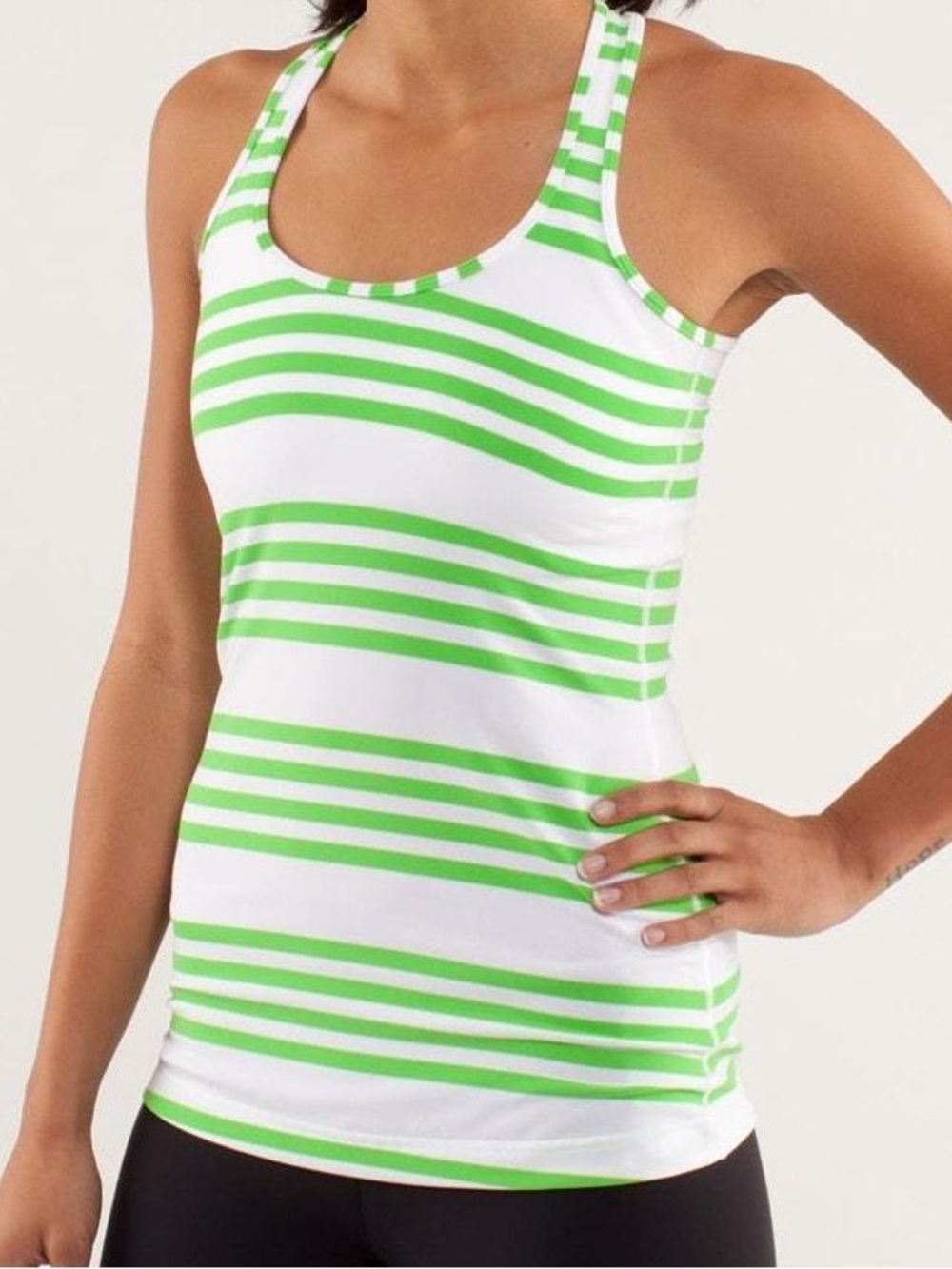 lululemon athletica White & Green Striped Racerback Tank